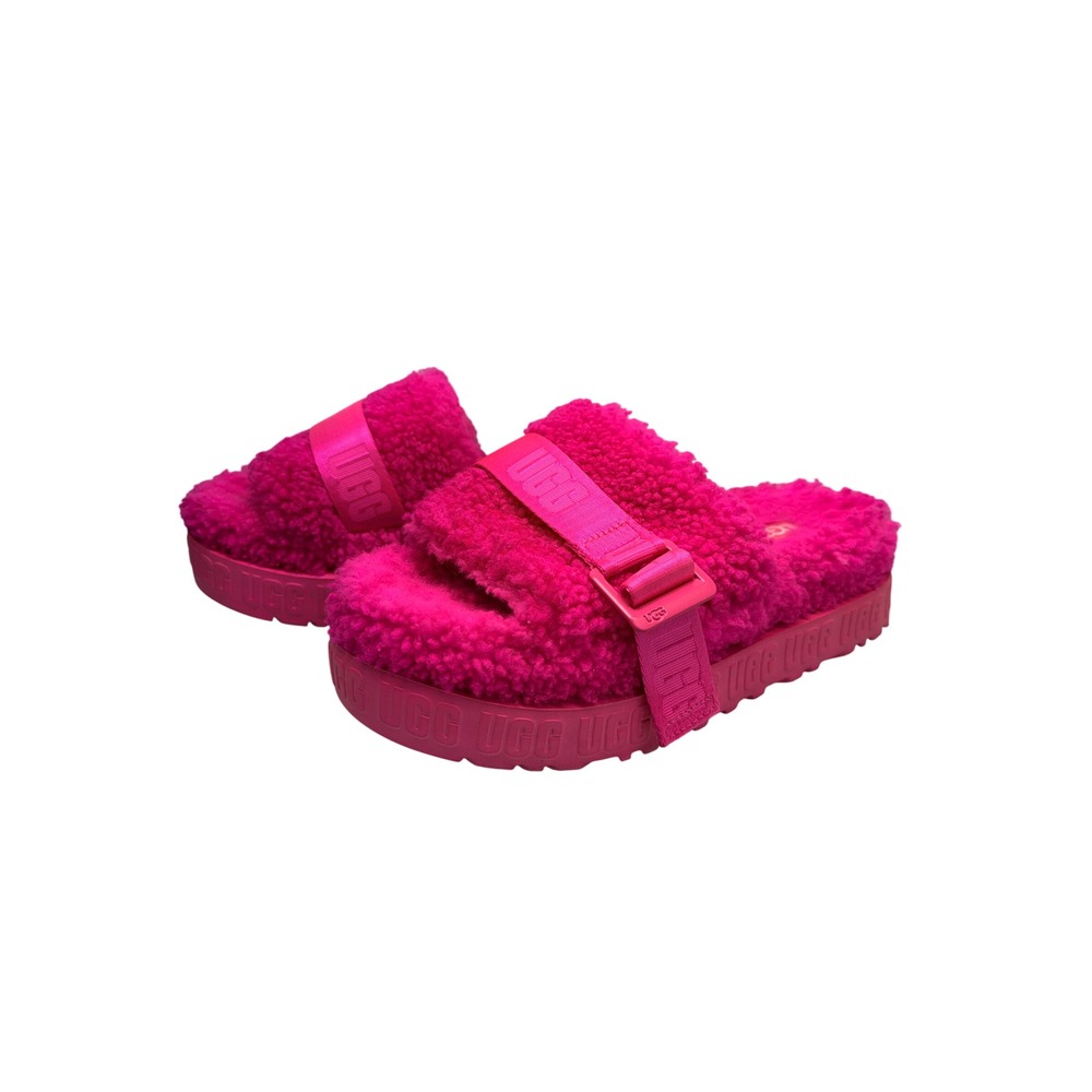 UGG Fluff Yeah Slide Hot Pink Sherpa Platform Slippers Neon Cozycore Sz 7 Y2K